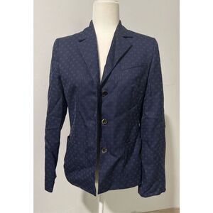 Louis Feraud blue navy wool & cashmere blend button front blazer 6
